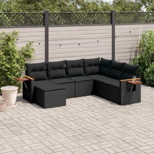 vidaXL Set de comedor de jardín 7 pzas y cojines ratán sintético negro