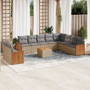 vidaXL Set de sofás de jardín 11pzas con cojines ratán sintético beige