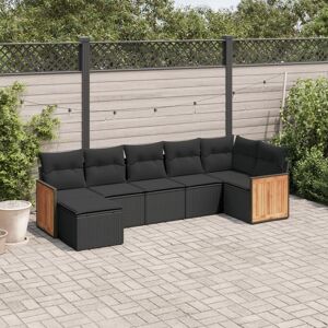 vidaXL Set de comedor de jardín 7 pzas y cojines ratán sintético negro