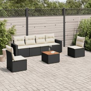 vidaXL Set de comedor de jardín 7 pzas y cojines ratán sintético negro