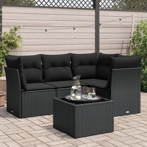 vidaXL Set de muebles de jardín 5 pzas y cojines ratán sintético negro