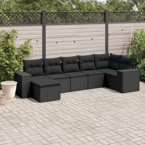 vidaXL Set de comedor de jardín 7 pzas y cojines ratán sintético negro