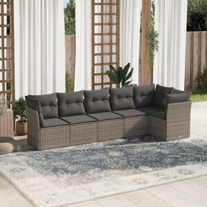 vidaXL Set de muebles de jardín 6 pzas y cojines ratán sintético gris