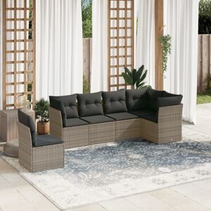 vidaXL Set de muebles de jardín 6 pzas y cojines ratán sintético gris