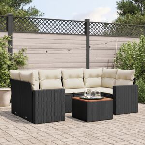 vidaXL Set de comedor de jardín 7 pzas y cojines ratán sintético negro