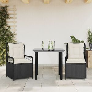 vidaXL Set comedor de jardín 3 pzas con cojines ratán sintético negro