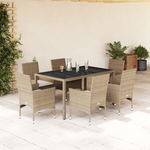 vidaXL Set comedor jardín 7 pzas cojines ratán sintético vidrio beige