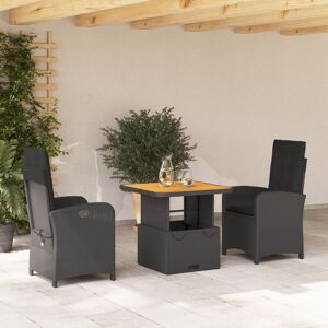 vidaXL Set comedor de jardín 3 pzas con cojines ratán sintético negro