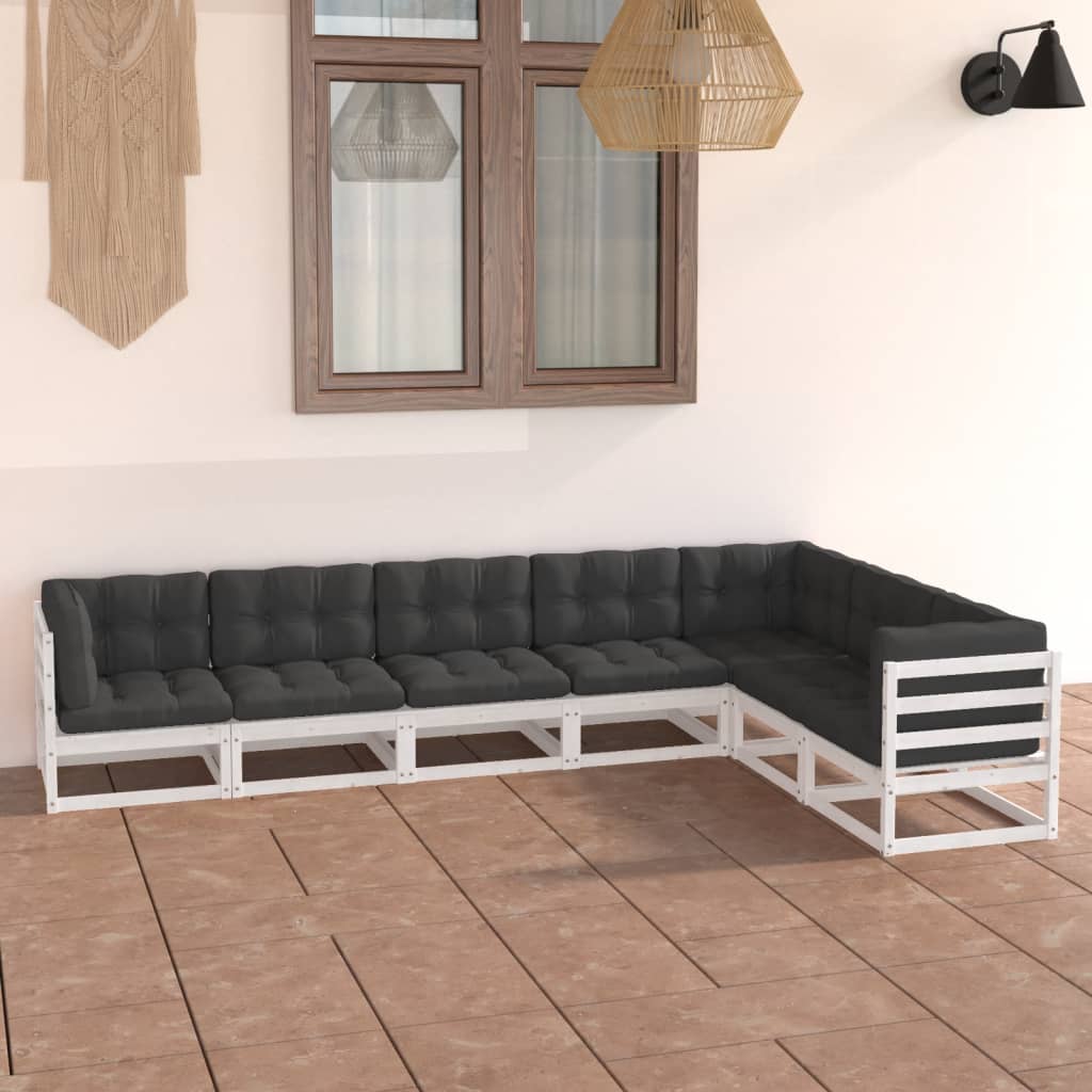 vidaXL Set muebles jardín 7 pzas con cojines madera maciza pino blanco