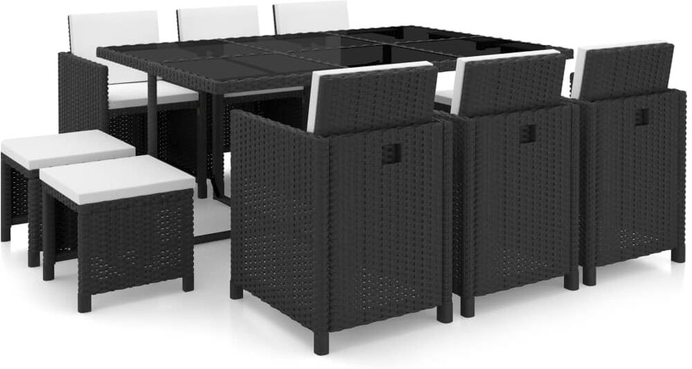 vidaXL Set comedor de jardín 11 piezas y cojines ratán sintético negro