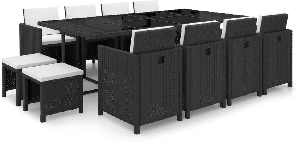 vidaXL Set comedor de jardín 13 piezas y cojines ratán sintético negro