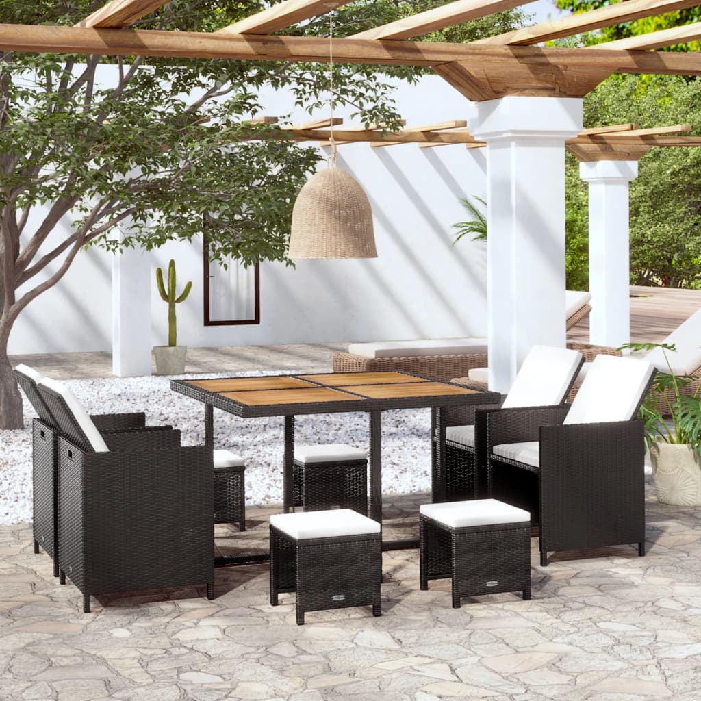 vidaXL Set comedor de jardín 9 pzas ratán sintético y madera negro