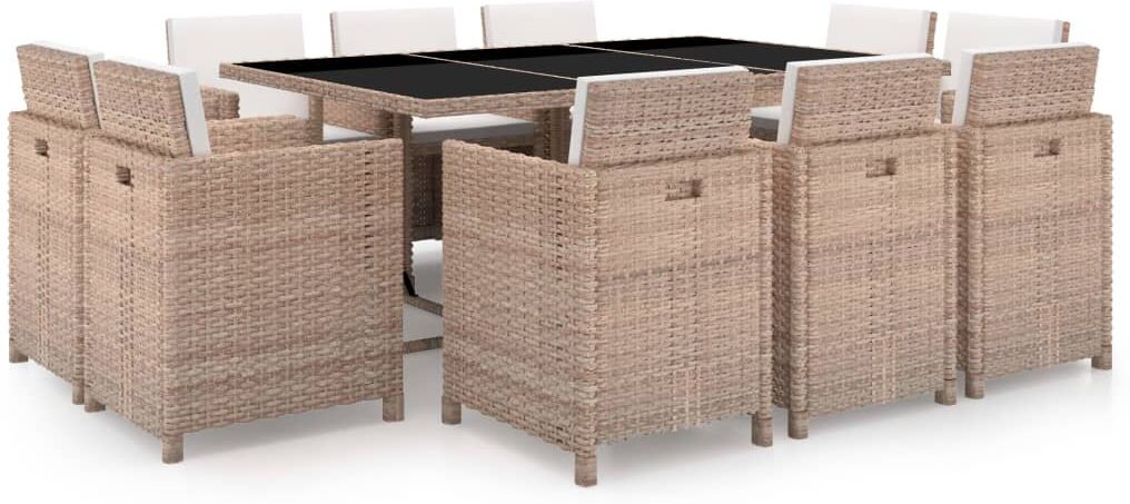 vidaXL Set comedor de jardín 11 piezas y cojines ratán sintético beige