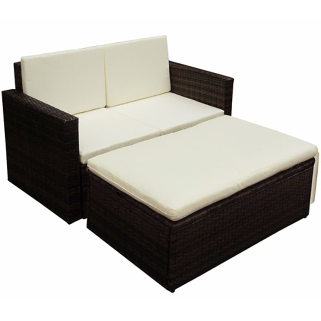 vidaXL Set muebles de jardín 2 piezas y cojines ratán sintético marrón