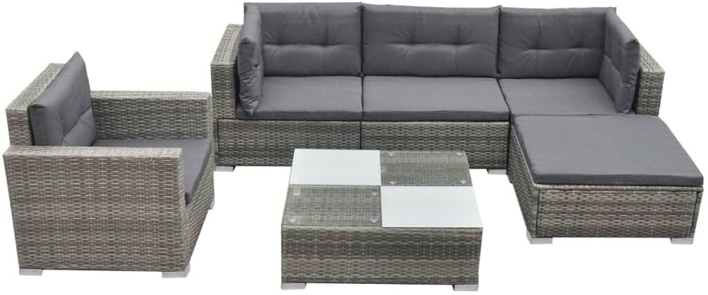 vidaXL Set de muebles de jardín 6 pzas y cojines ratán sintético gris