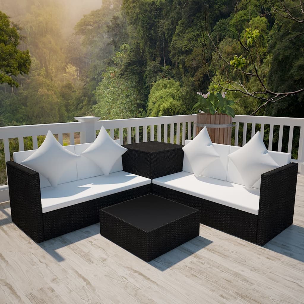 vidaXL Set de muebles de jardín 4 pzas y cojines ratán sintético negro