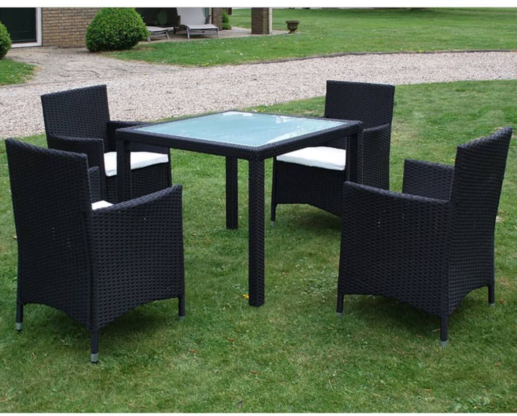 vidaXL Set comedor de jardín 5 piezas y cojines ratán sintético negro