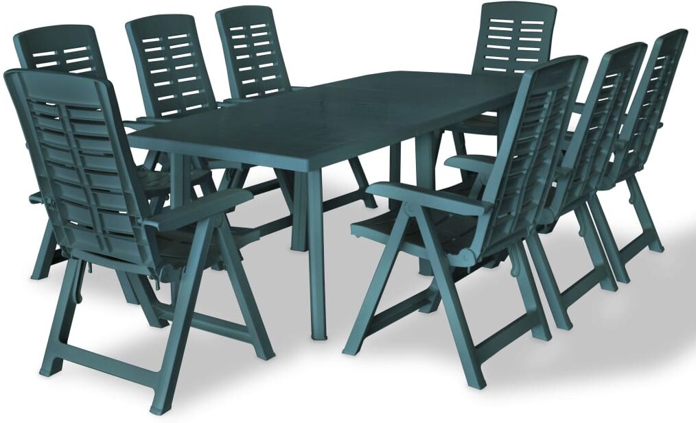 vidaXL Juego de comedor de jardín 9 piezas plástico verde