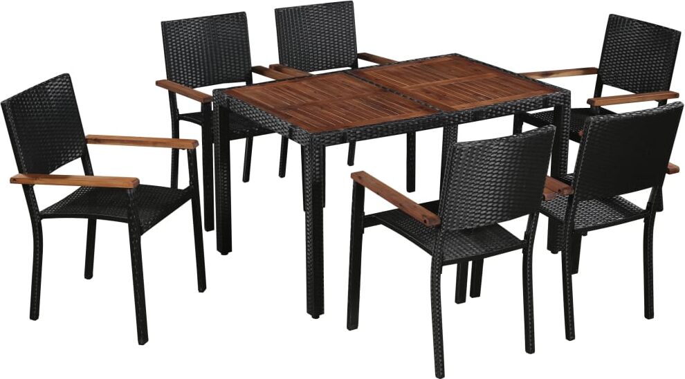 vidaXL Set comedor jardín 7 pzas ratán sintético y madera acacia negro