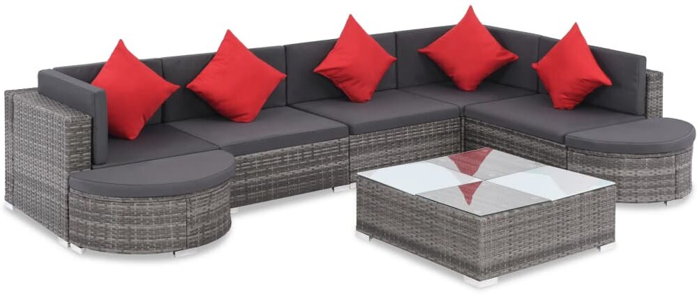 vidaXL Set de muebles de jardín 8 pzas y cojines ratán sintético gris