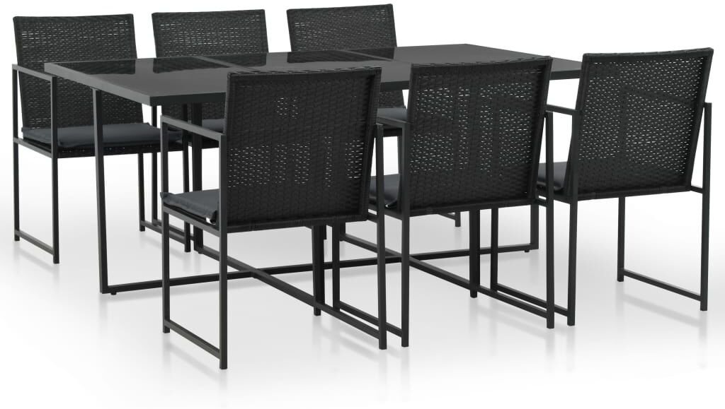 vidaXL Set comedor de jardín 7 piezas y cojines ratán sintético negro