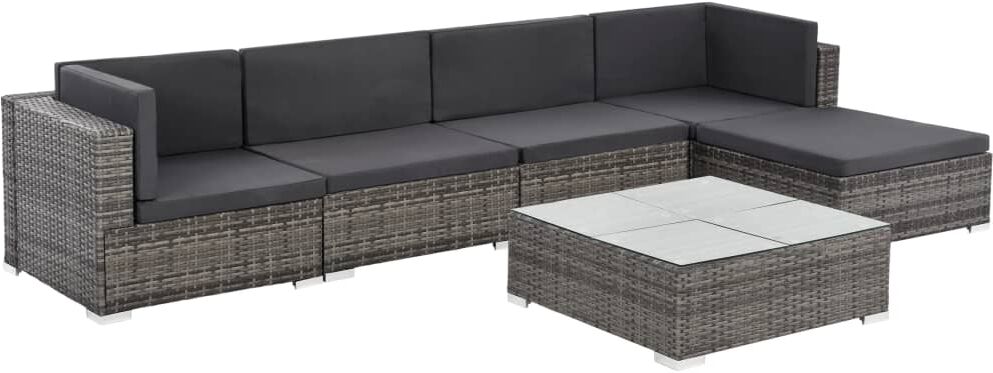 vidaXL Set de muebles de jardín 6 pzas y cojines ratán sintético gris