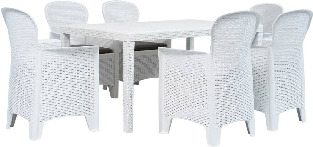 vidaXL Set de muebles de jardín 7 pzas plástico blanco aspecto ratán