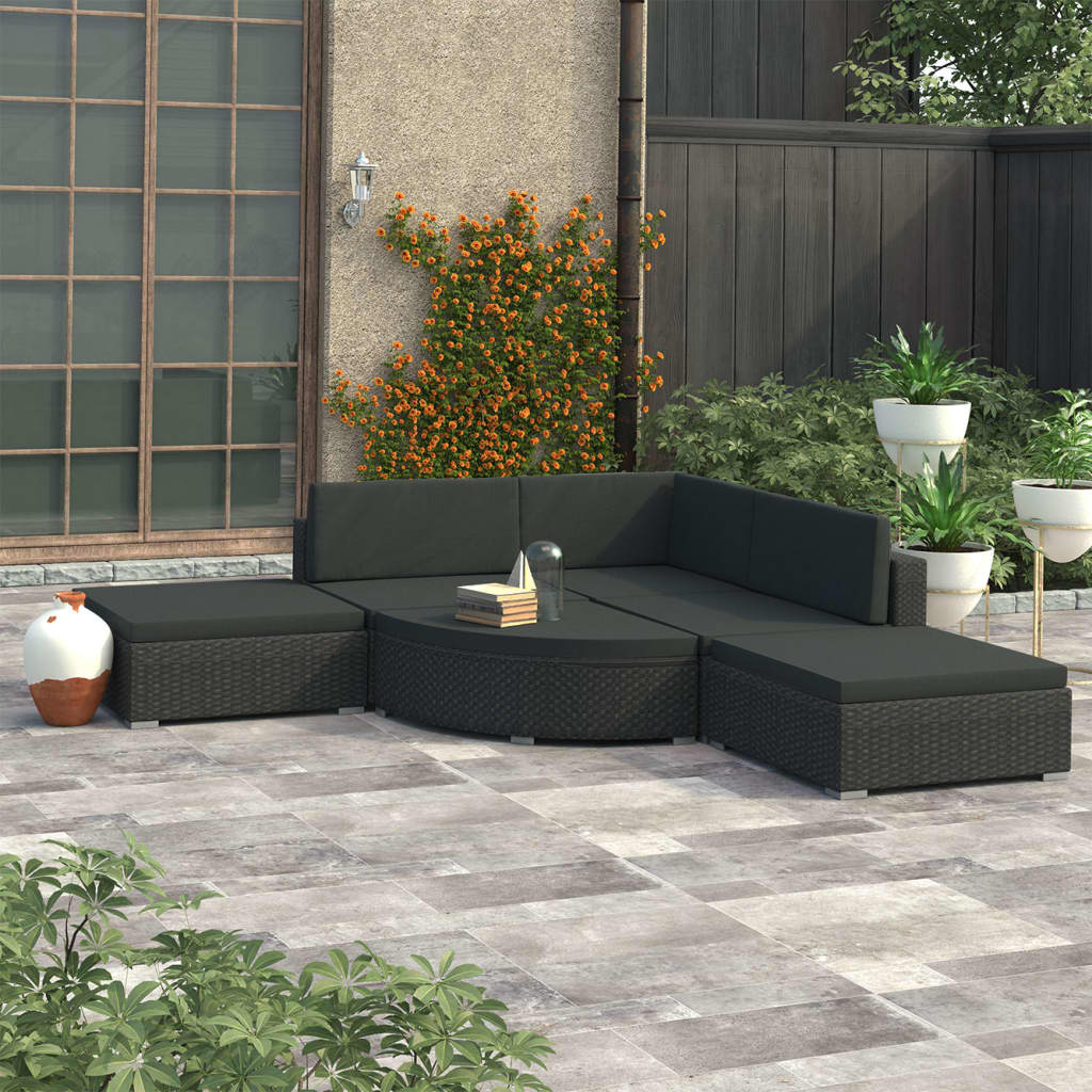 vidaXL Set muebles de jardín 6 piezas y cojines ratán sintético negro