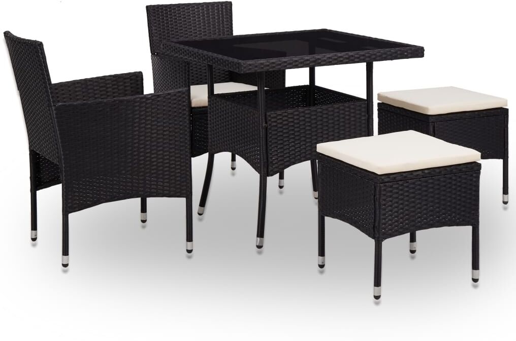 vidaXL Muebles de jardín 5 piezas ratán sintético y vidrio negro