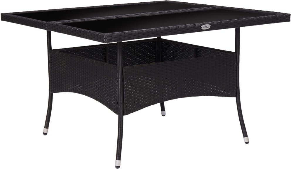 vidaXL Mesa de comedor de jardín ratán sintético y vidrio negro