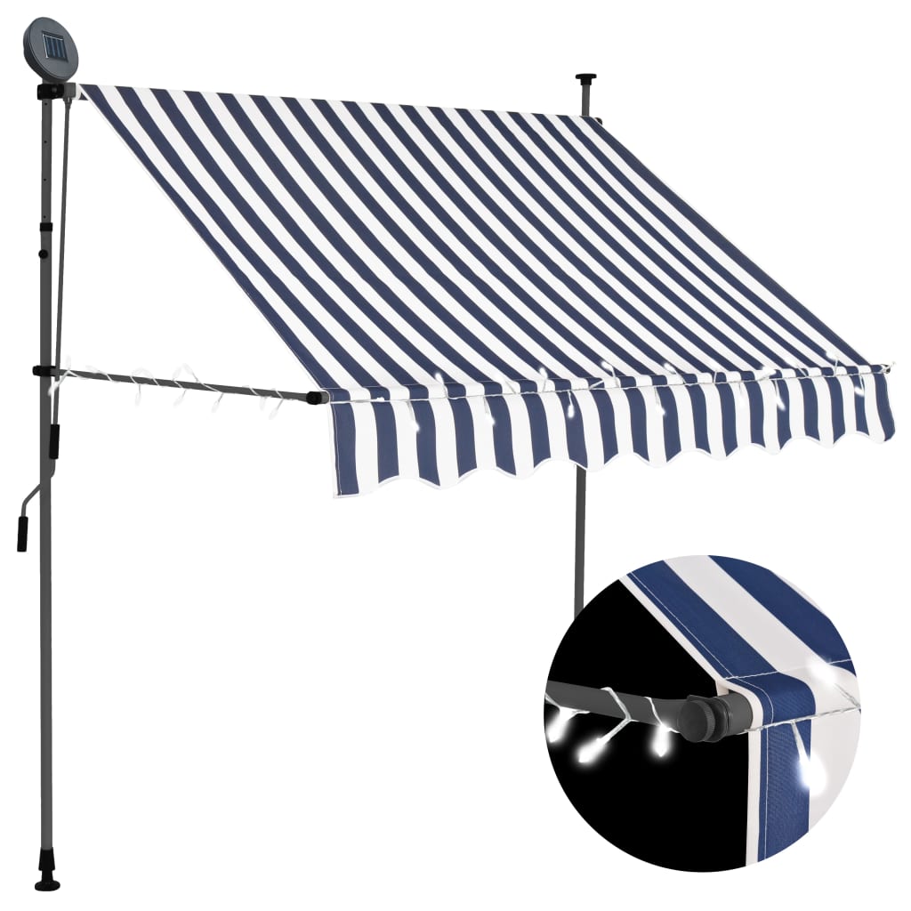 vidaXL Toldo manual retráctil con LED azul y blanco 200 cm