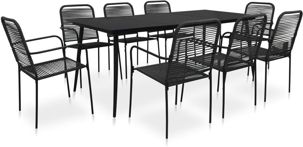 vidaXL Set de comedor de jardín 9 pzas cuerda de algodón y acero negro