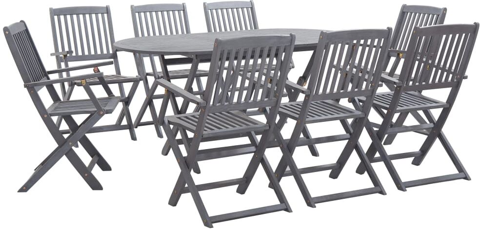 vidaXL Juego de comedor de jardín 9 pzas madera maciza de acacia gris