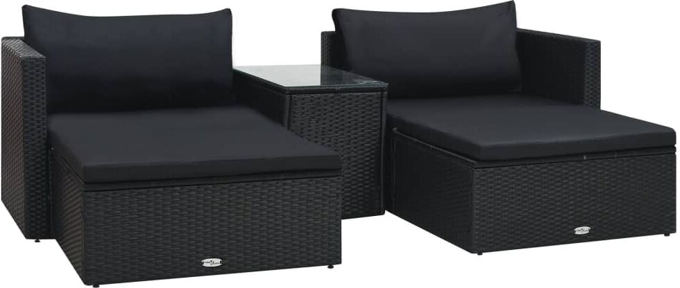 vidaXL Set muebles de jardín 5 piezas y cojines ratán sintético negro