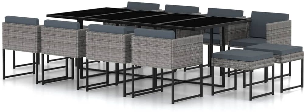 vidaXL Set de comedor para jardín 13 pzas cojines ratán sintético gris