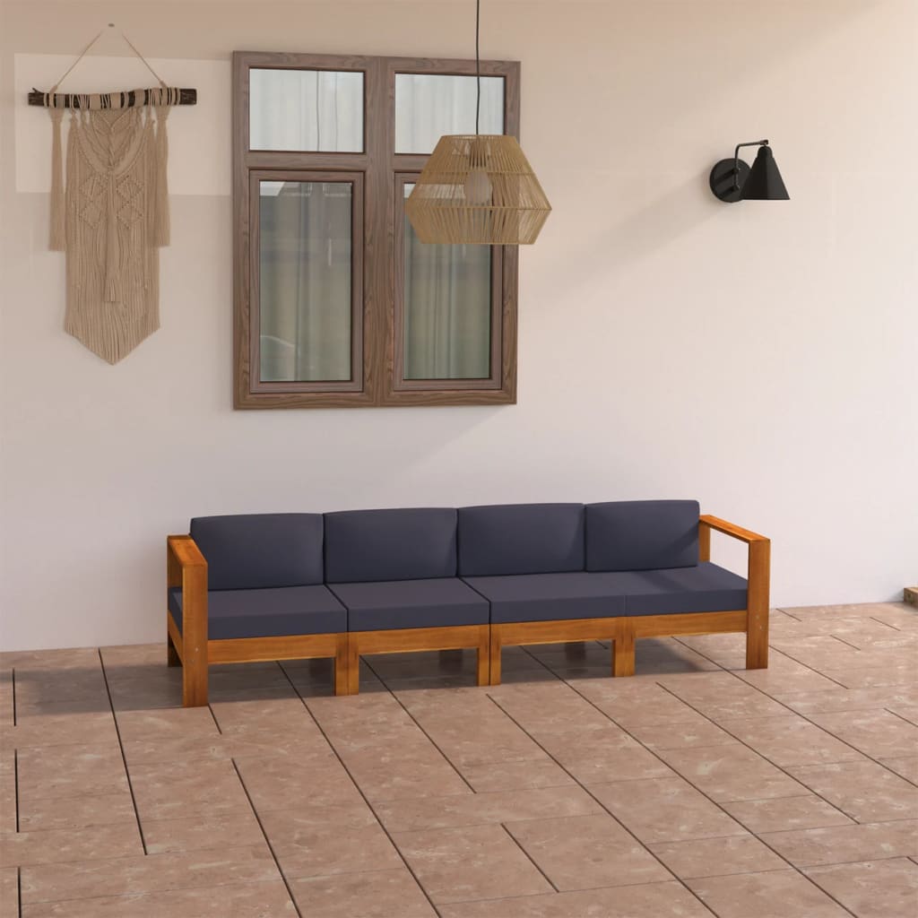 vidaXL Sofá de jardín 4 plazas con cojín gris oscuro madera de acacia