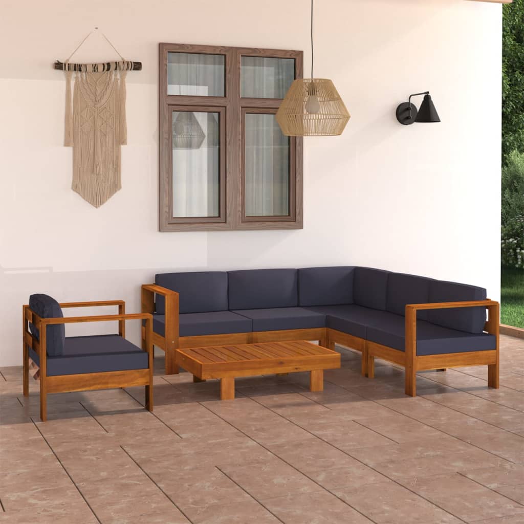 vidaXL Muebles de jardín 7 pzas con cojines gris oscuro madera acacia