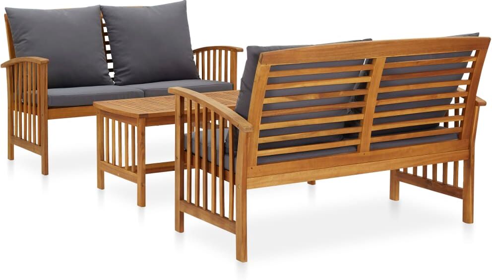 vidaXL Muebles de jardín 3 piezas con cojines madera maciza de acacia