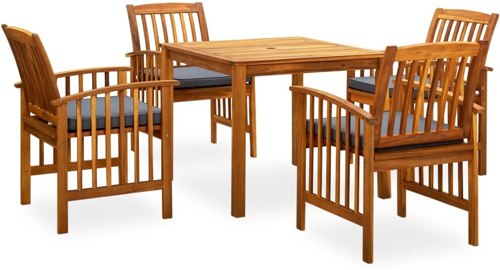 vidaXL Set comedor de jardín 5 pzas y cojines madera maciza de acacia