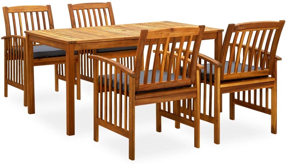 vidaXL Set comedor de jardín 5 pzas y cojines madera maciza de acacia