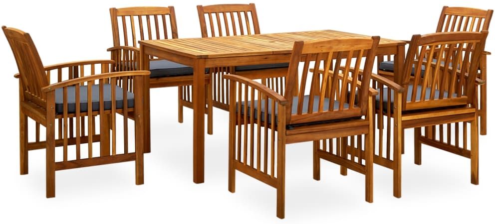 vidaXL Set comedor de jardín 7 pzas y cojines madera maciza de acacia