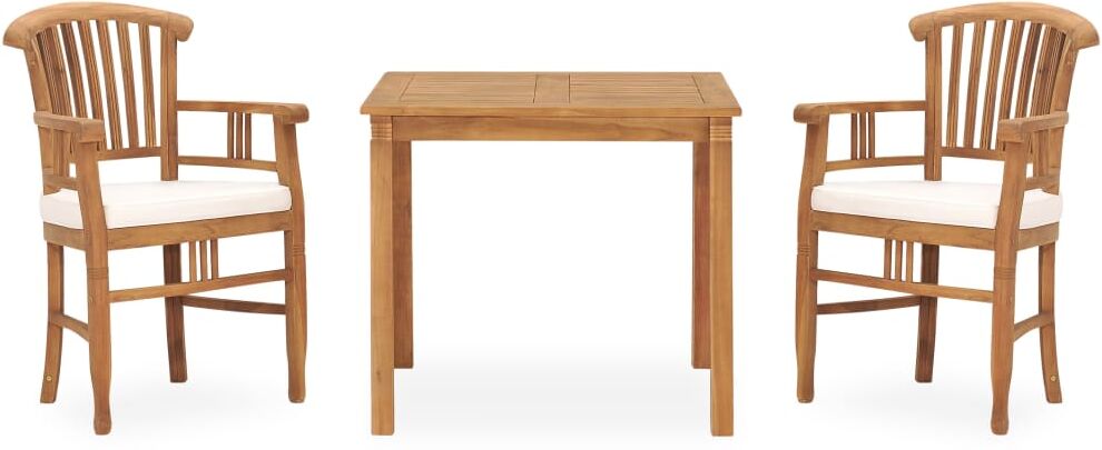 vidaXL Set de comedor de jardín 3 pzas y cojines madera maciza de teca