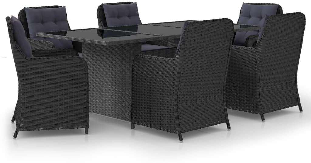 vidaXL Juego de comedor para jardín 7 piezas ratán sintético negro