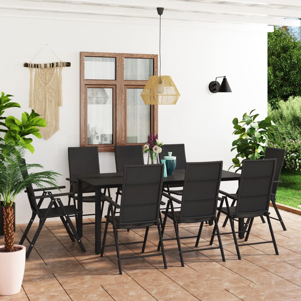 vidaXL Juego de comedor para jardín 9 piezas negro