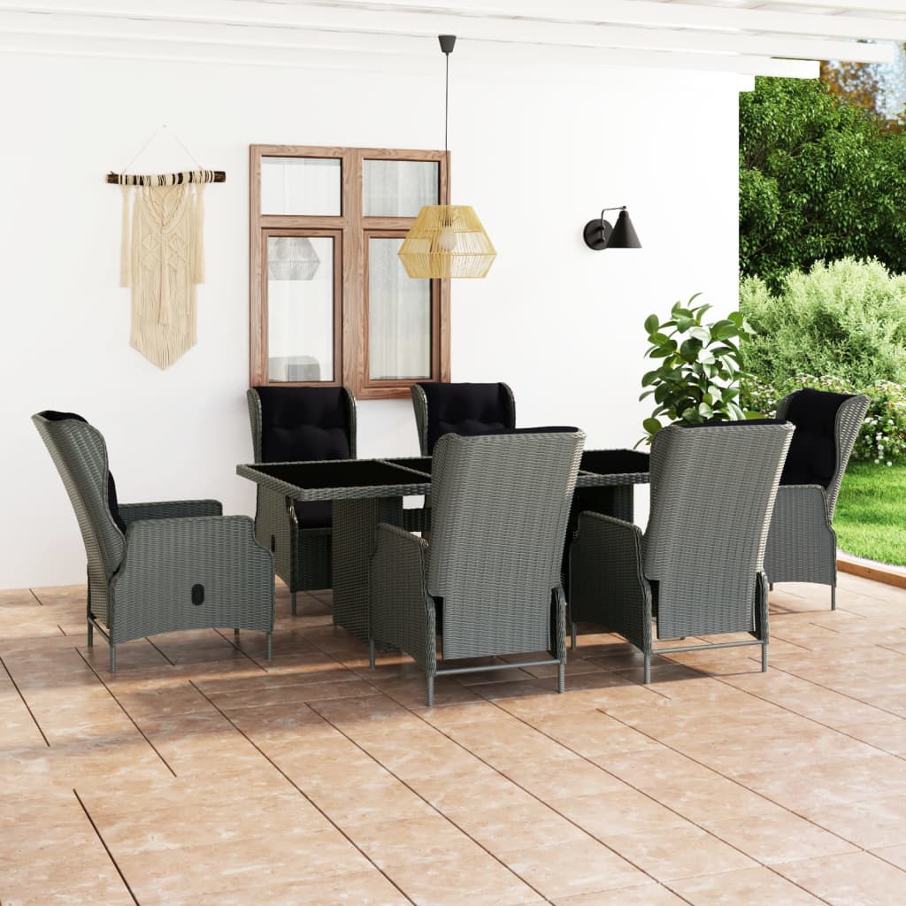 vidaXL Set comedor jardín 7 pzas y cojines ratán sintético gris claro