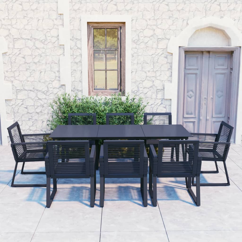 vidaXL Juego de comedor para jardín 9 piezas ratán PVC negro