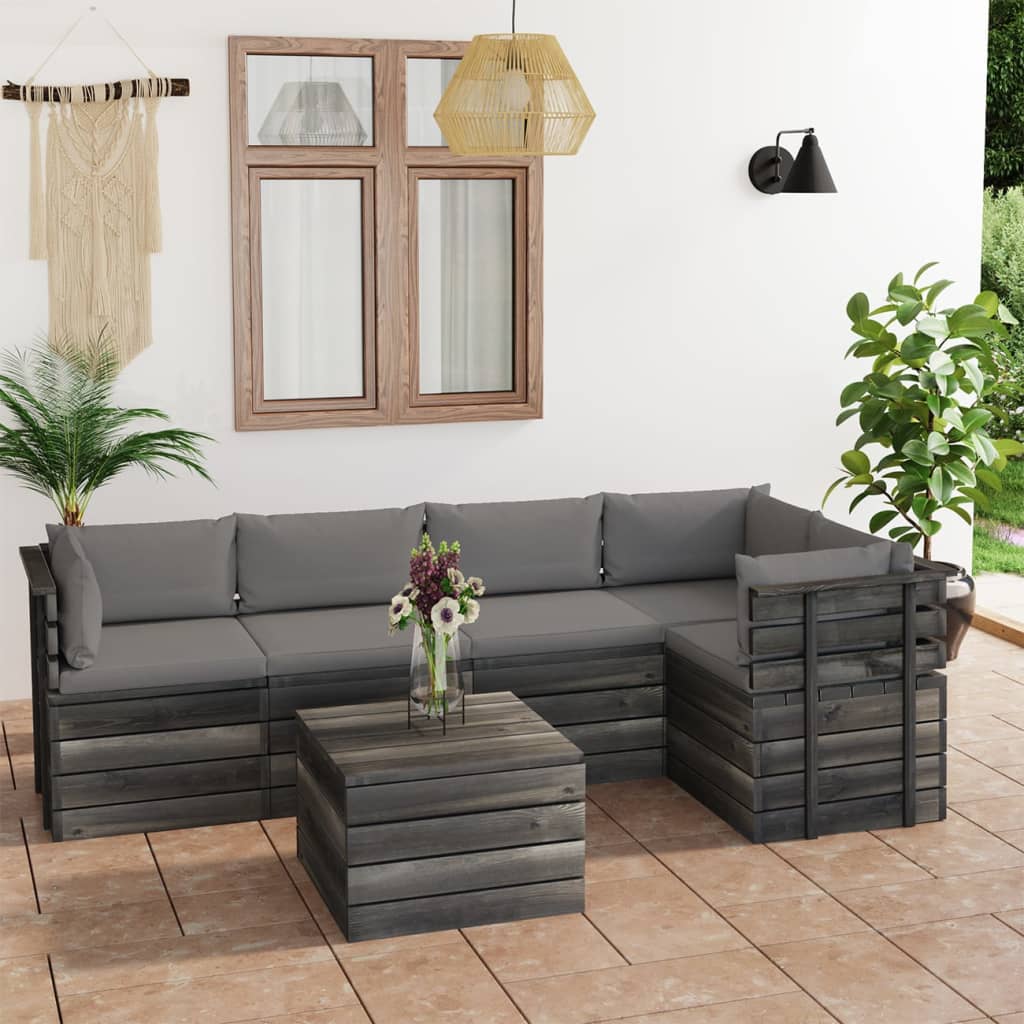 vidaXL Muebles de palets para jardín 6 pzas cojines madera maciza pino