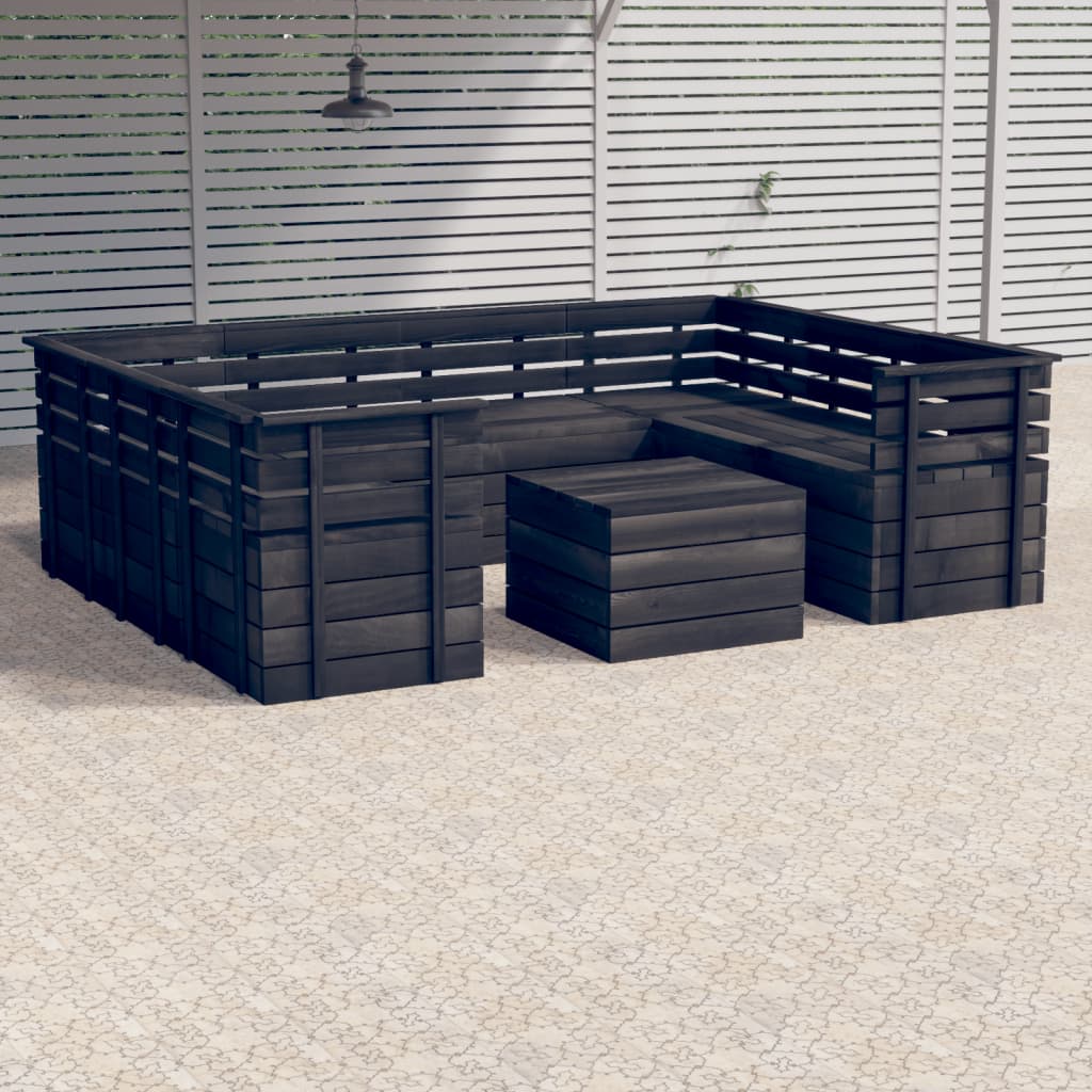 vidaXL Muebles palets de jardín 9 pzas madera maciza pino gris oscuro