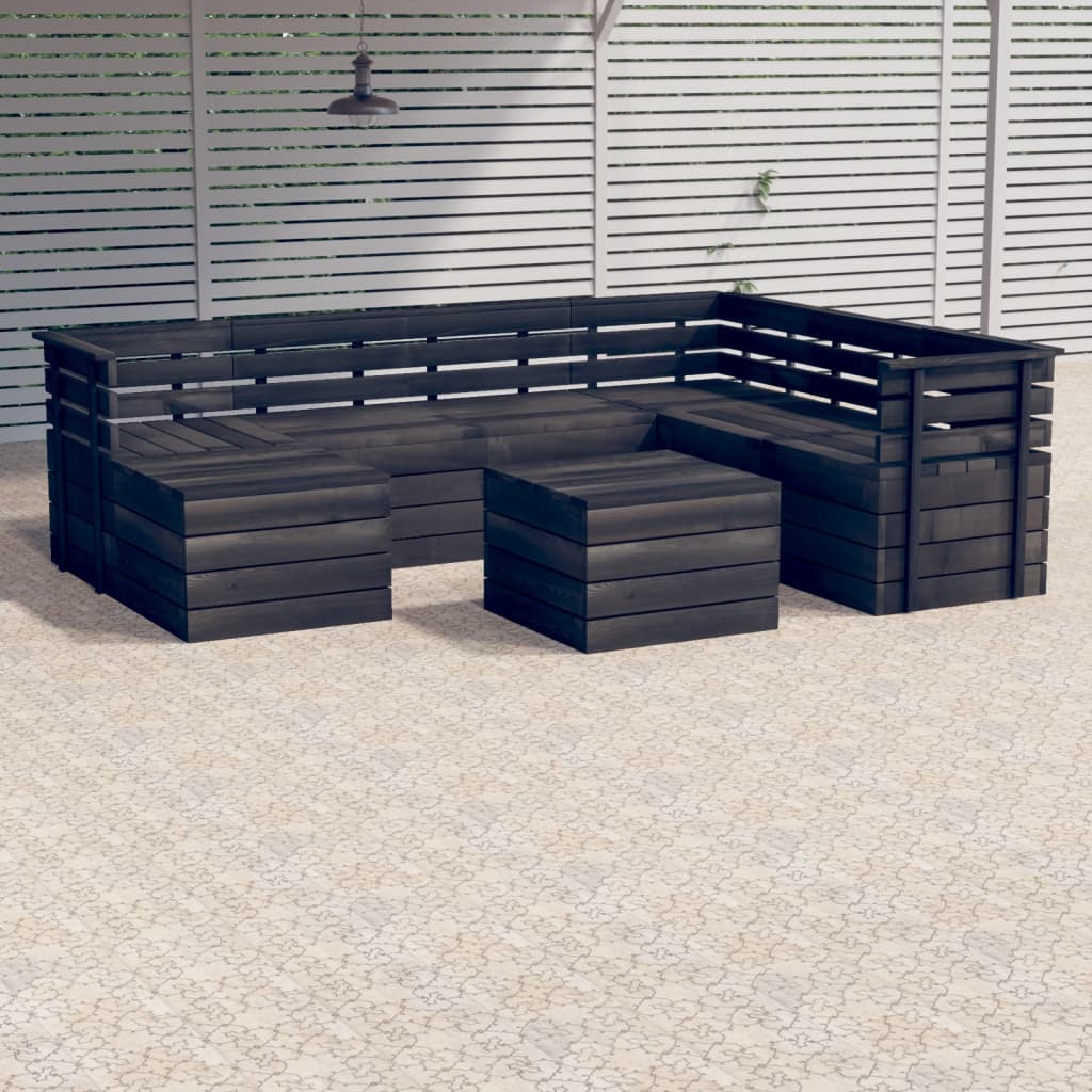 vidaXL Muebles palets de jardín 8 pzas madera maciza pino gris oscuro