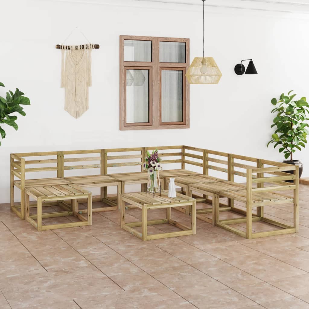 vidaXL Set de muebles de jardín 9 pzas madera de pino impregnada verde